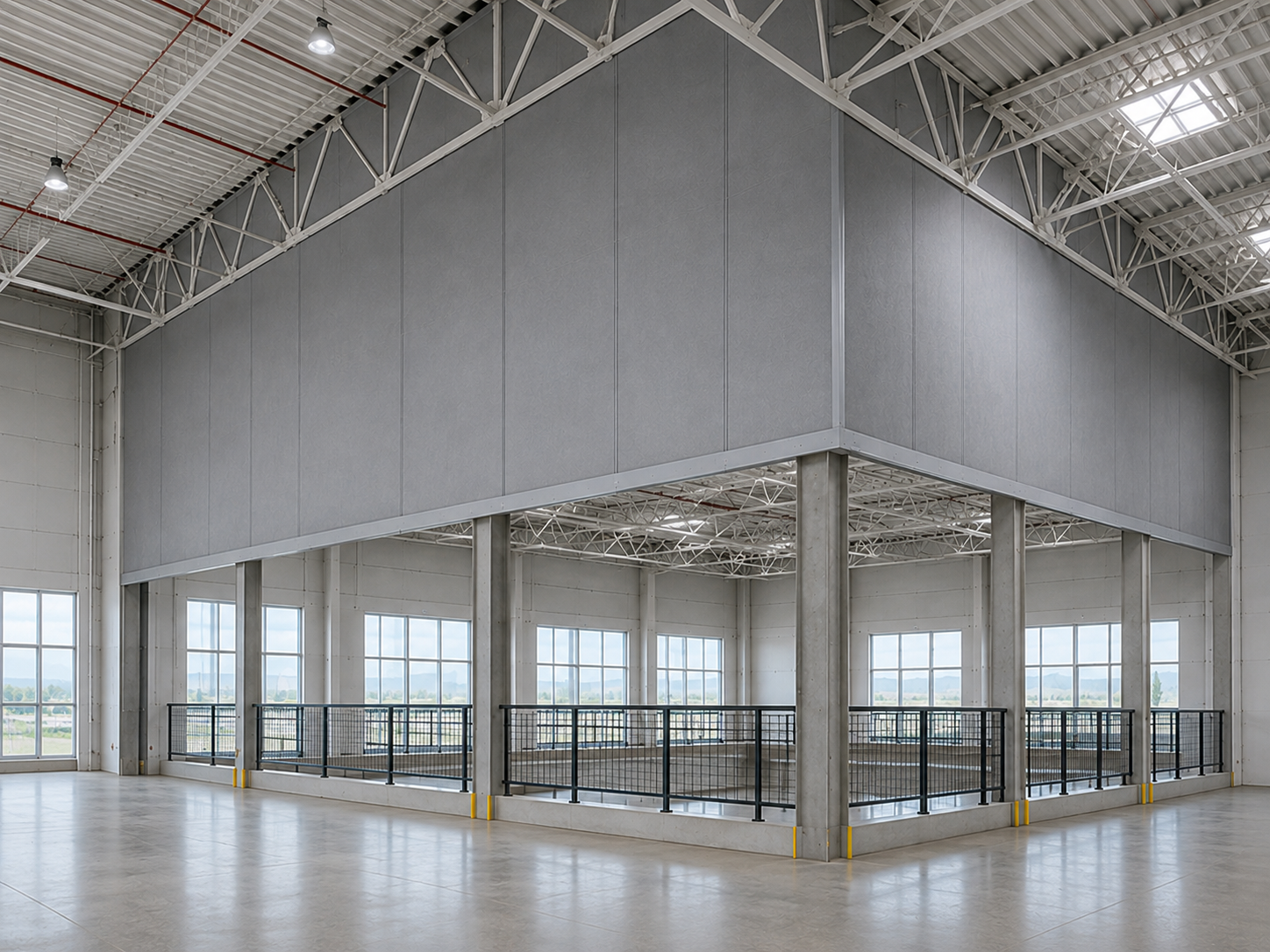 Fire extinguisher alarm and barrier systems for industrial plant and warehouse