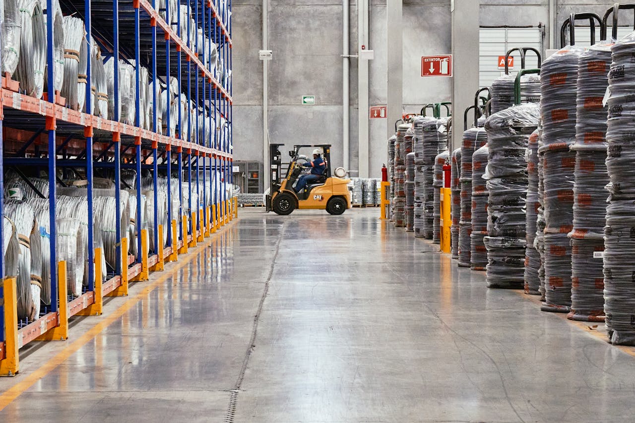 Fire alarm, extinguisher and barrier protection for warehouses and logistics hubs
